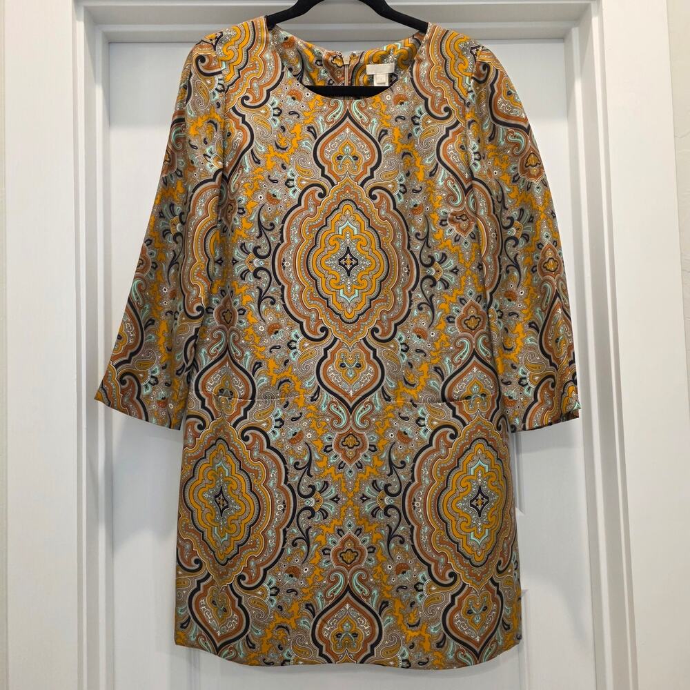 J.Crew Collection Silk Shift Dress Womens 4 Paisley Medallion Lined Pockets